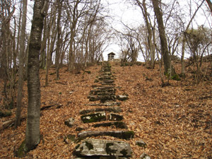 Scala con oltre 200 gradini di pietra che conduce alla garitta sul Pizzo Meda