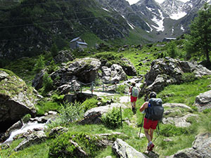 Siamo quasi arrivati. Gi si vedono il rifugio e l'alpeggio