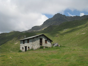 Una baita a Biancadino e il Sass Campana