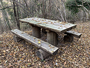 e uno dei vari tavoli di legno con relative panche