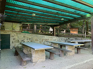 Sotto alle tettoie: tavoli
