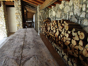 Tavolo e legna sotto al portico